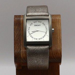 DKNY Ladies Watch- Jeweled Dial -NY 3681 Stainless Steel- Leather Buckle Strap